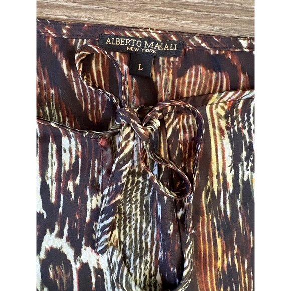 ALBERTO MAKALI WOMENS CASUAL TIE FRONT BLOUSE LARGE ANIMAL PRINT BAT SLEEVE SHEE - Picture 4 of 9